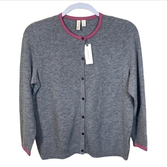Anthropologie grey cardigan with pink trim size Medium - Picture 1 of 6